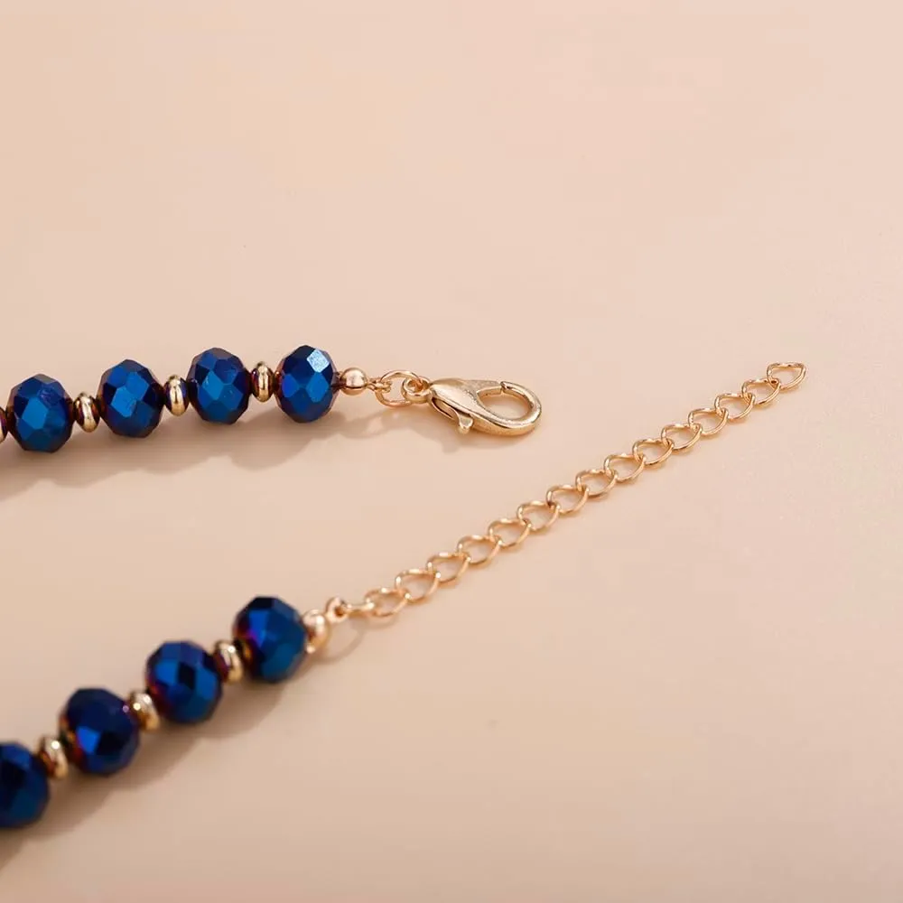 Aimimier Boho Layered Beaded Choker Necklace with Earrings Crystal Cluster Chunky Chain Pendant Statement Necklace for Women