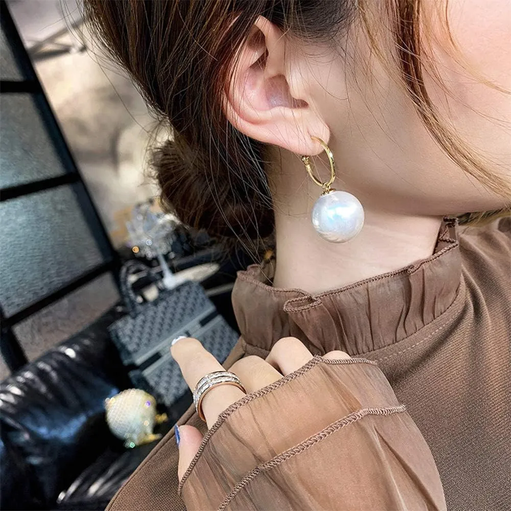 Aimimier Bridal Large Pearl Drop Dangle Earrings Half Open Hoop Earrings with Pearl Pendant Wedding Ear Jewelry for Women