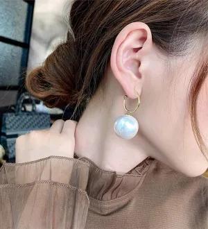 Aimimier Bridal Large Pearl Drop Dangle Earrings Half Open Hoop Earrings with Pearl Pendant Wedding Ear Jewelry for Women