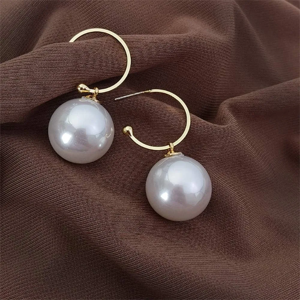 Aimimier Bridal Large Pearl Drop Dangle Earrings Half Open Hoop Earrings with Pearl Pendant Wedding Ear Jewelry for Women