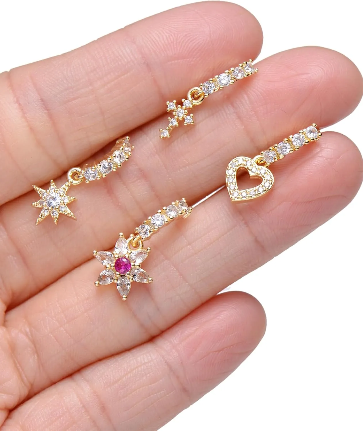 Akeoqi 12Pcs Nose Ring Hoop Cartilage Earring Cute Leaf Star CZ Butterfly Paved Nose Piercing Jewelry for Women men Silver Gold Tone 20G