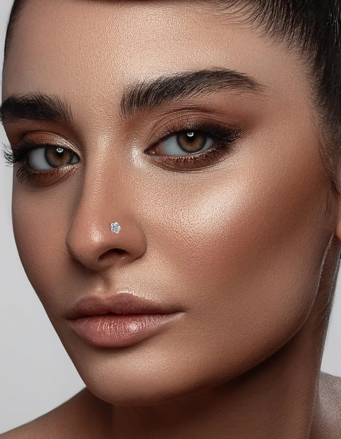 Akeoqi 12Pcs Nose Rings Stud L Shape Nose Rings Cubic Zirconia Butterfly Flower Eye Moon Crown Heart Lightning Shape Nose Studs Piercing Jewelry for Women Men 20G Silver Gold Tone