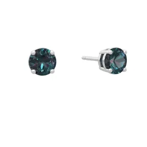 Alexandrite Stud Earrings Minimalist Studs Round Cut Studs Solitaier Studs Alexandrite Earrings 925 Sterling Silver Prong Studs Gift For Wife Girlfriend Mother (8mm, Silver)