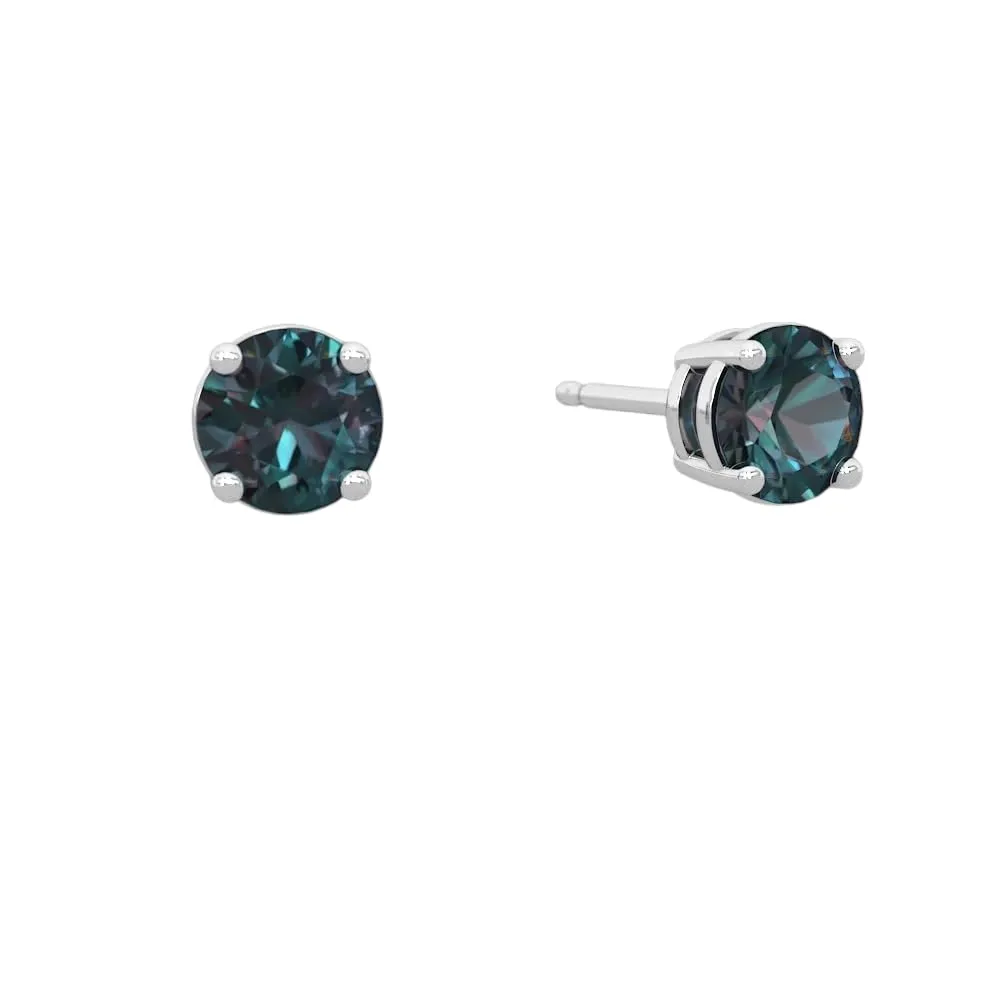 Alexandrite Stud Earrings Minimalist Studs Round Cut Studs Solitaier Studs Alexandrite Earrings 925 Sterling Silver Prong Studs Gift For Wife Girlfriend Mother (8mm, Silver)