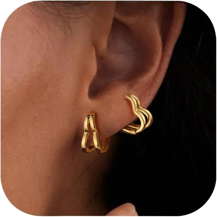 ALEXCRAFT Heart Hoop Earrings for Women, 925 Sterling Silver Huggie Hoop Hypoallergenic Elegant Lightweight Silver Small Cartilage Double Heart Shape Earrings for Women