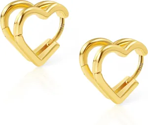ALEXCRAFT Heart Hoop Earrings for Women, 925 Sterling Silver Huggie Hoop Hypoallergenic Elegant Lightweight Silver Small Cartilage Double Heart Shape Earrings for Women