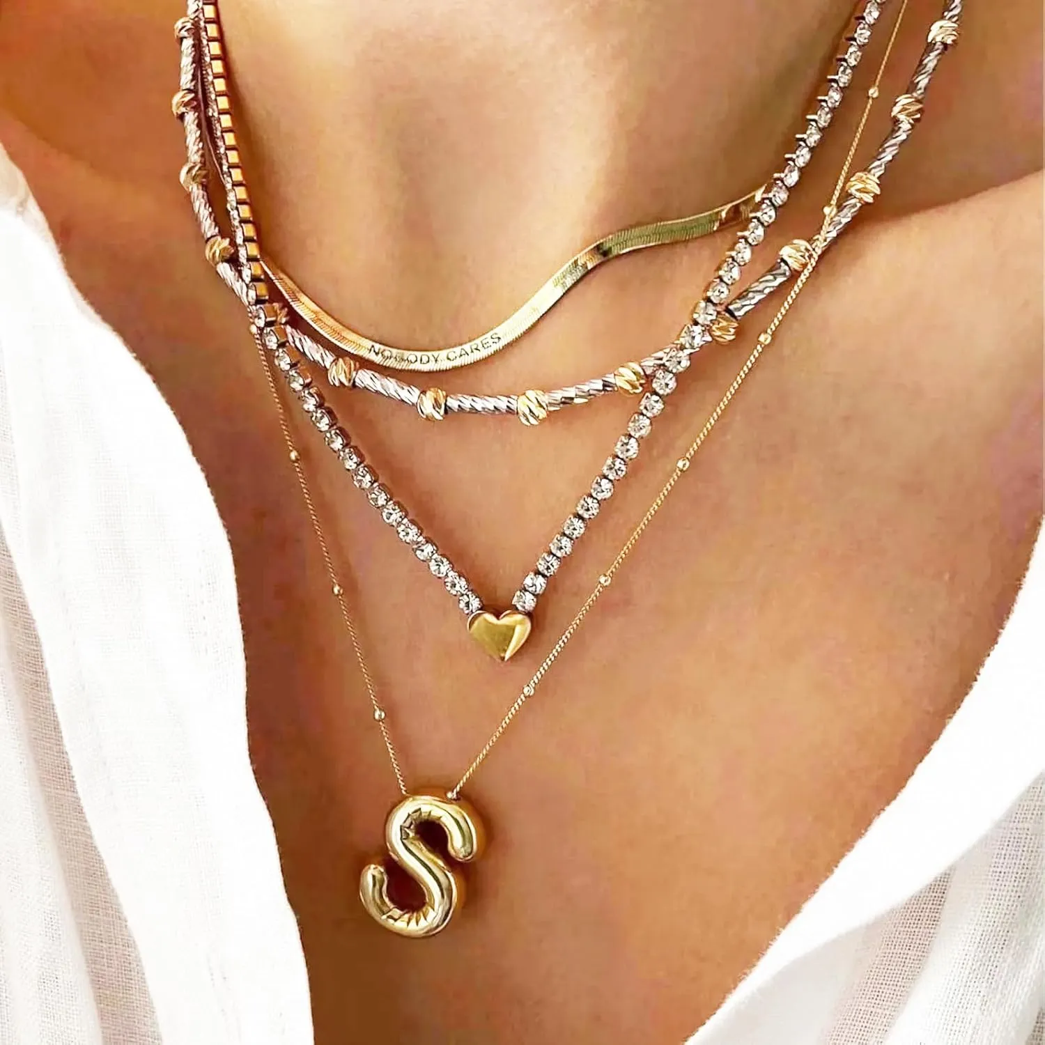 AllenCOCO Bubble Letter Necklaces Gold for Women, Thick 14K Gold Filled Balloon Initial Necklace Personalized Chunky Gold Letter Necklace for Women Non Tarnish Birthday Day Jewelry Gifts