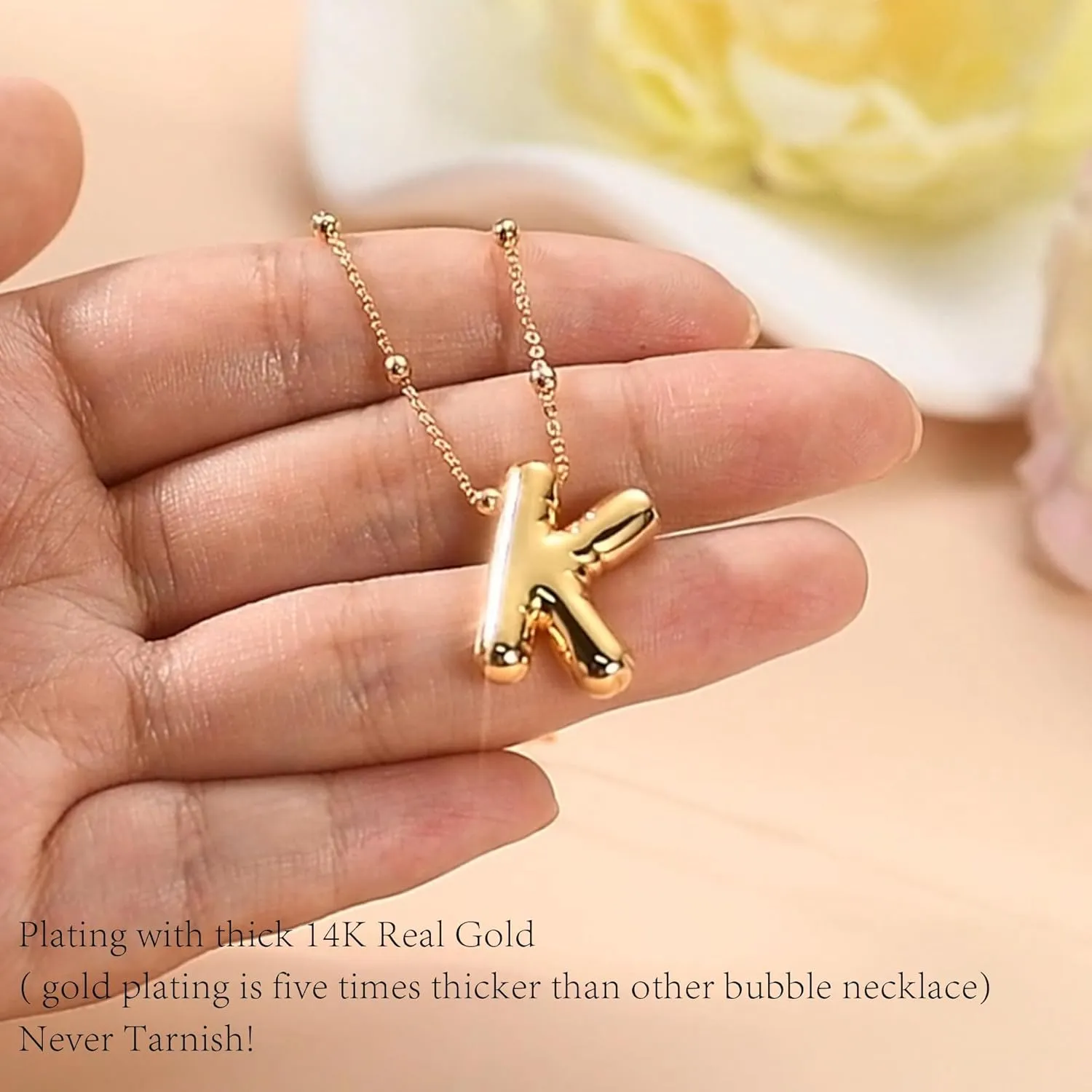 AllenCOCO Bubble Letter Necklaces Gold for Women, Thick 14K Gold Filled Balloon Initial Necklace Personalized Chunky Gold Letter Necklace for Women Non Tarnish Birthday Day Jewelry Gifts