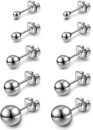 AllerPierce Hypoallergenic Ball Earrings Studs Set Stainless Steel Round Ball Studs Earrings Cartilage Earrings for Women Men 3mm-8mm10Pcs