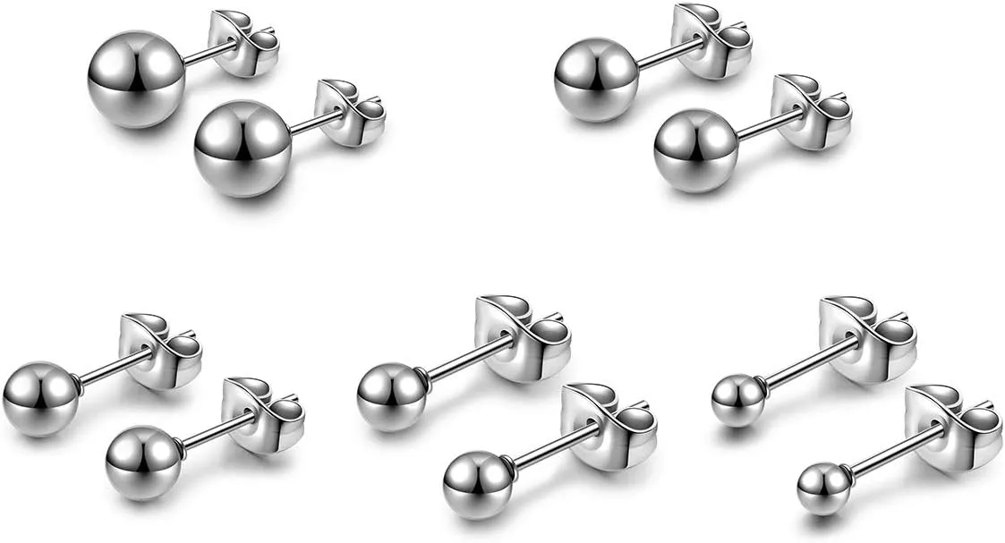 AllerPierce Hypoallergenic Ball Earrings Studs Set Stainless Steel Round Ball Studs Earrings Cartilage Earrings for Women Men 3mm-8mm10Pcs