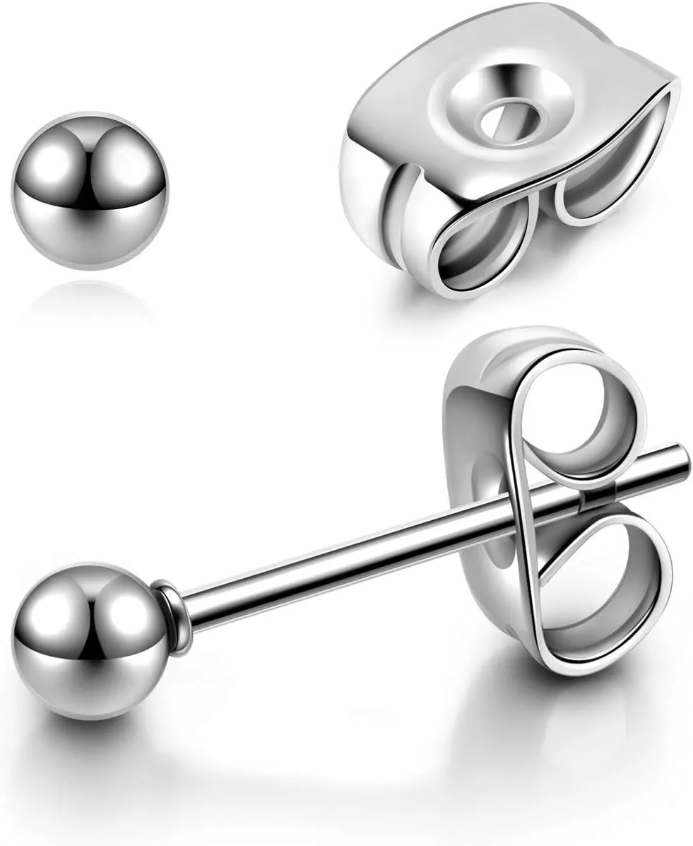 AllerPierce Hypoallergenic Ball Earrings Studs Set Stainless Steel Round Ball Studs Earrings Cartilage Earrings for Women Men 3mm-8mm10Pcs