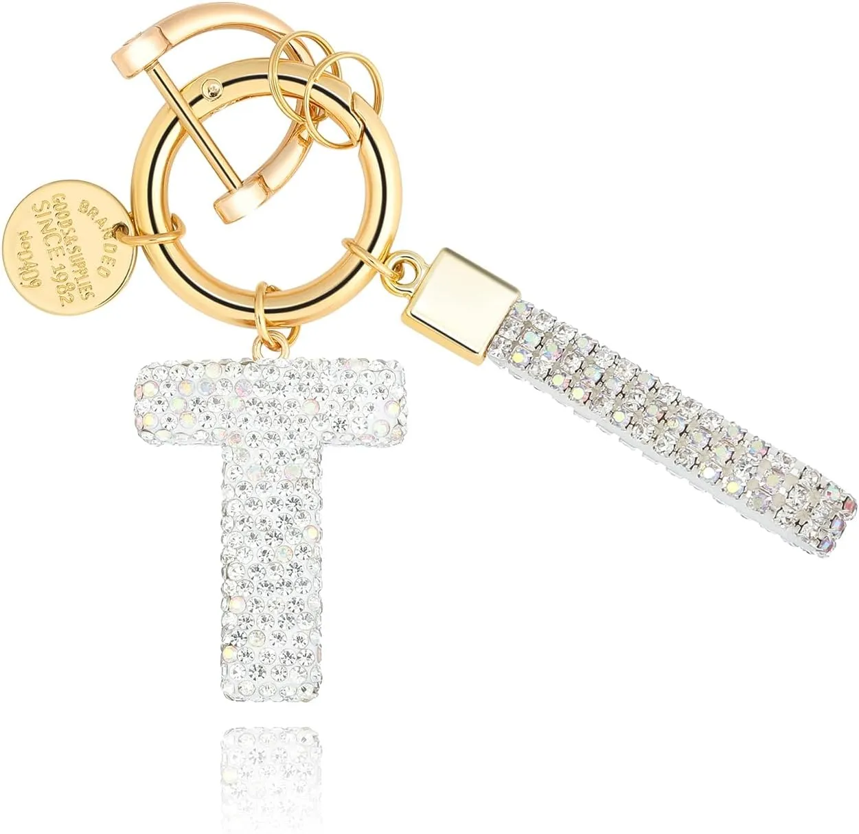 Alphabet Initial Letter Car Keychain with Sparkly Rhinestone Bling Gifts for Woman Backpack Bag Charm Decoration