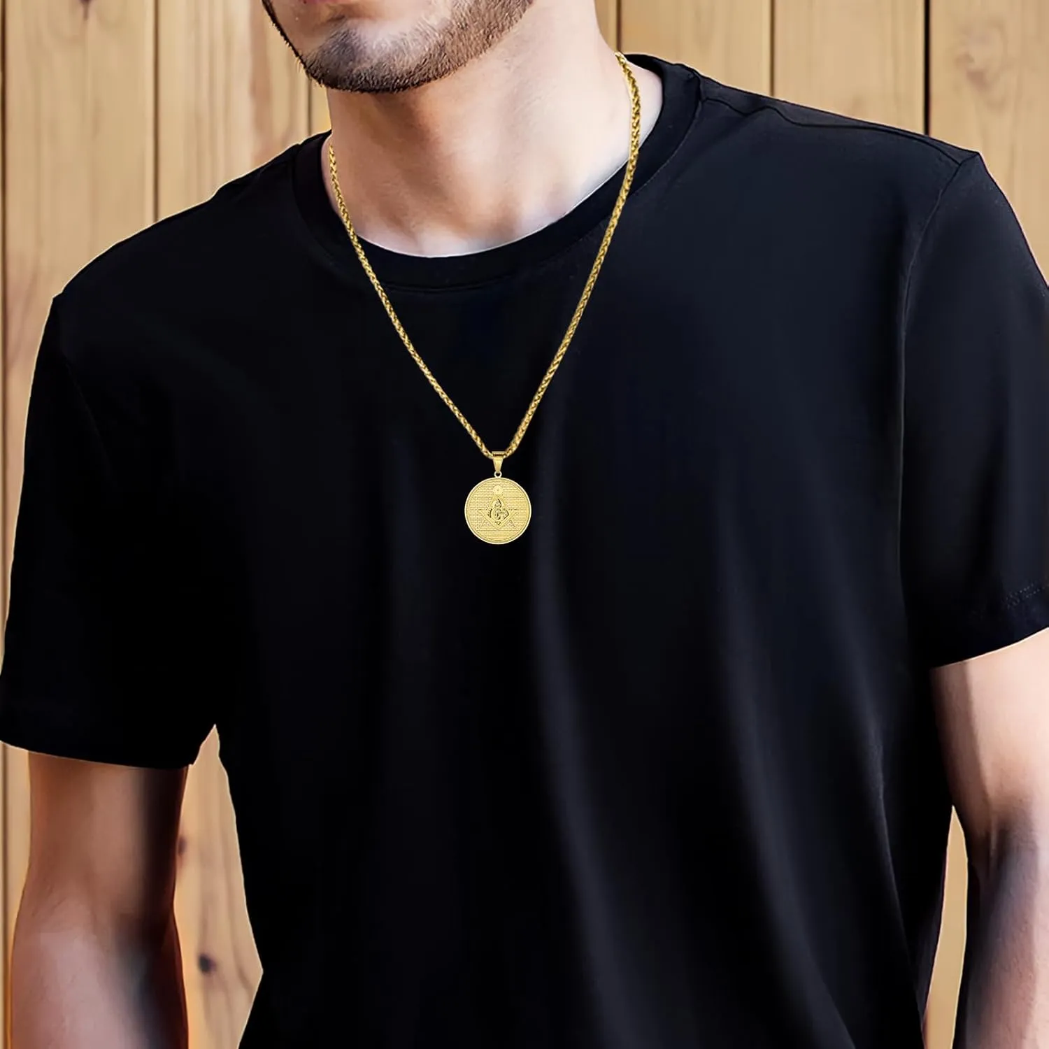 AMITER Masonic Necklace for Men, 20 22 24 28 Chain Necklace for Masons, Mens Pendant Necklace Stainless Steel - Gift Box Packed
