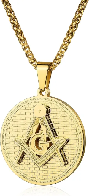AMITER Masonic Necklace for Men, 20 22 24 28 Chain Necklace for Masons, Mens Pendant Necklace Stainless Steel - Gift Box Packed