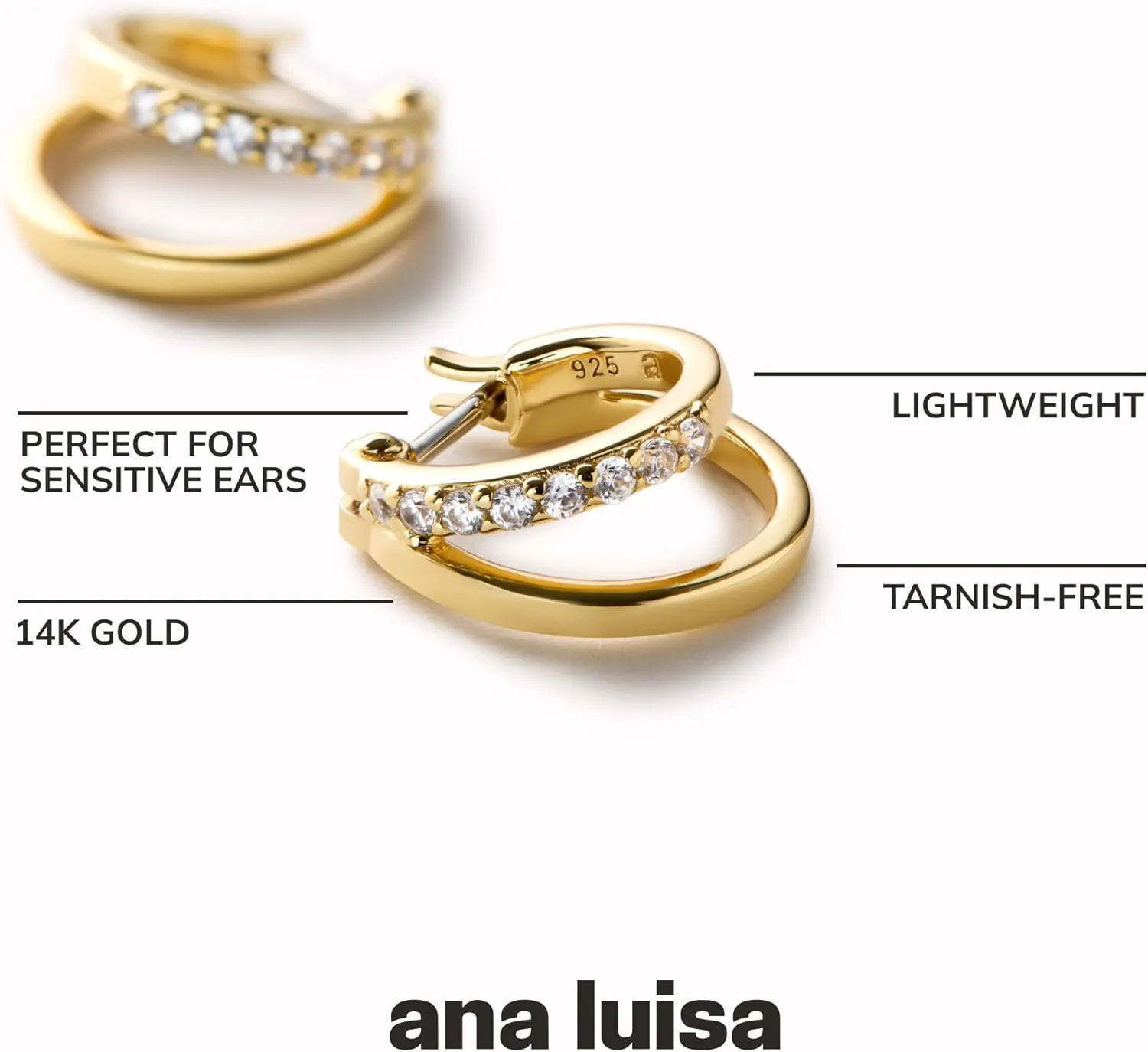 Ana Luisa Toda Double Hoop Earrings for Women - Chic Small & Mini 14K Gold Plated & Silver Rhodium Plated Trendy Earrings - Hypoallergenic Water-Resistant Tarnish-Free Huggie Hoops-Dainty Double Hoops