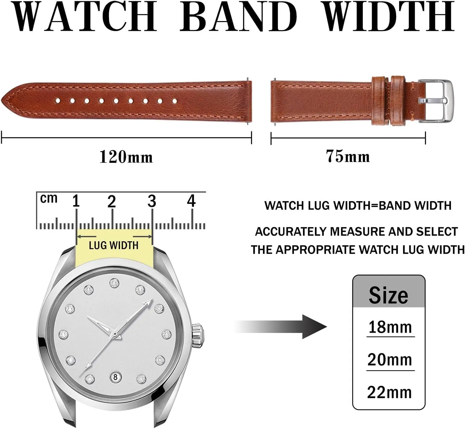 Anbeer Quick Release Leather Watch Bands Genuine Watch Straps for Men Women,18mm 20mm 22mm Italian Leather Watch Strap, Stainless Steel Buckle