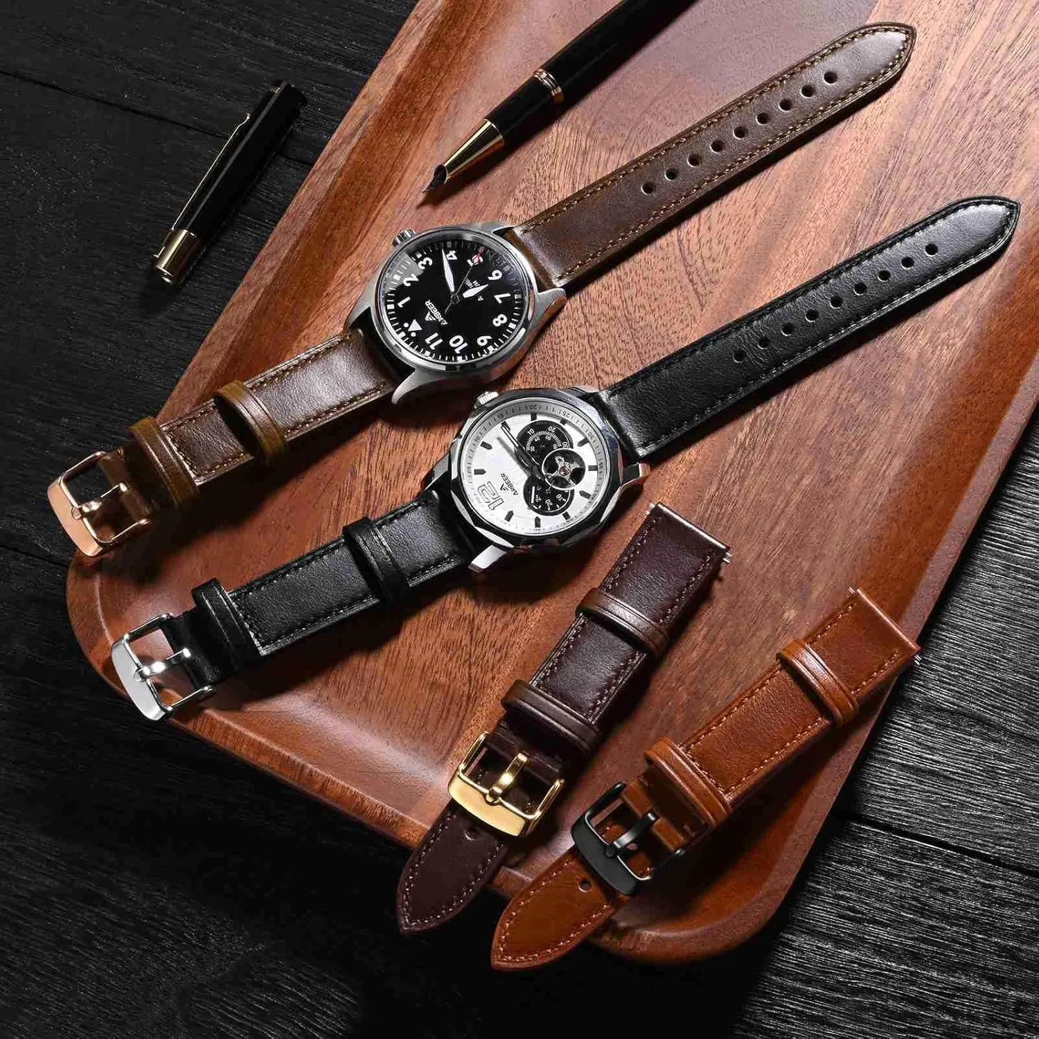 Anbeer Quick Release Leather Watch Bands Genuine Watch Straps for Men Women,18mm 20mm 22mm Italian Leather Watch Strap, Stainless Steel Buckle