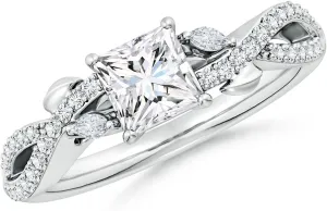 Angara Lab Grown Nature-Inspired Princess-Cut and Marquise Diamond Side Stone Engagement Ring in Silver / 14K Solid Gold/Platinum | April Birthstone, Birthday, Anniversary Jewelry Gift for Women