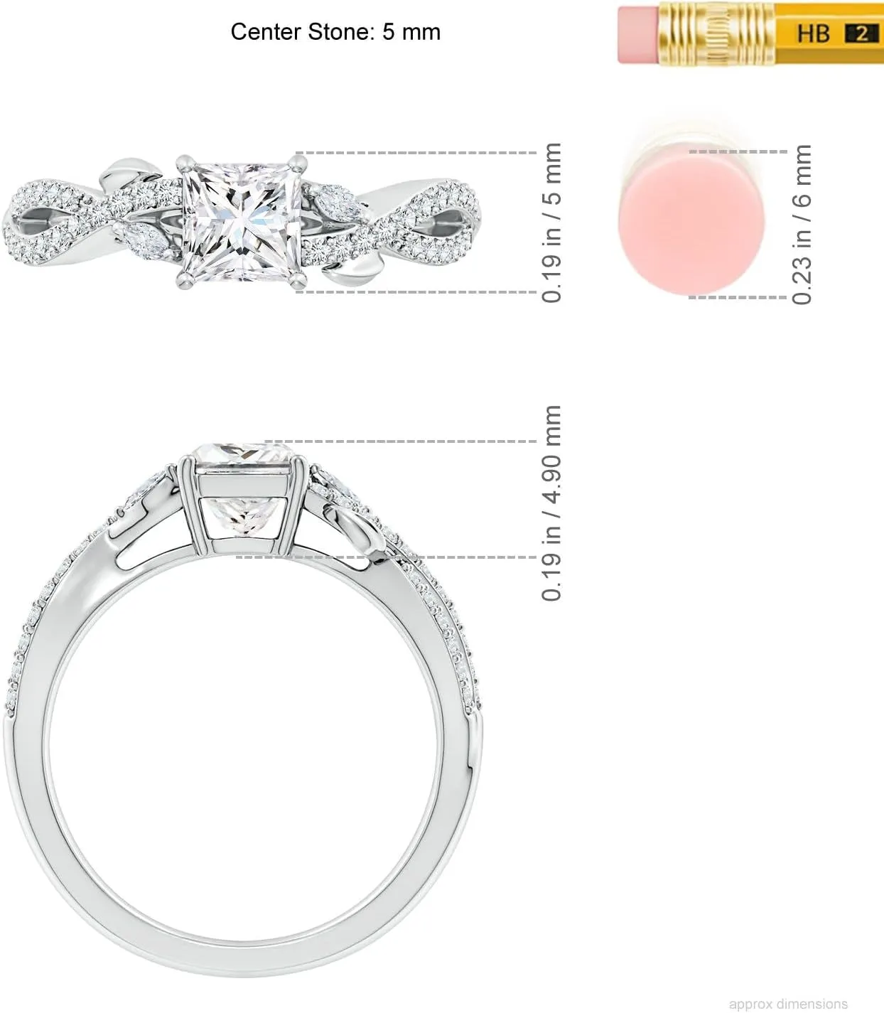 Angara Lab Grown Nature-Inspired Princess-Cut and Marquise Diamond Side Stone Engagement Ring in Silver / 14K Solid Gold/Platinum | April Birthstone, Birthday, Anniversary Jewelry Gift for Women