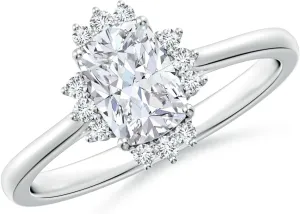 Angara Lab Grown Prong-Set Cushion Rectangular Diamond Halo Engagement Ring in 14K Solid Gold/Platinum | April Birthstone, Birthday, Anniversary, Wedding Jewelry Gift for Women