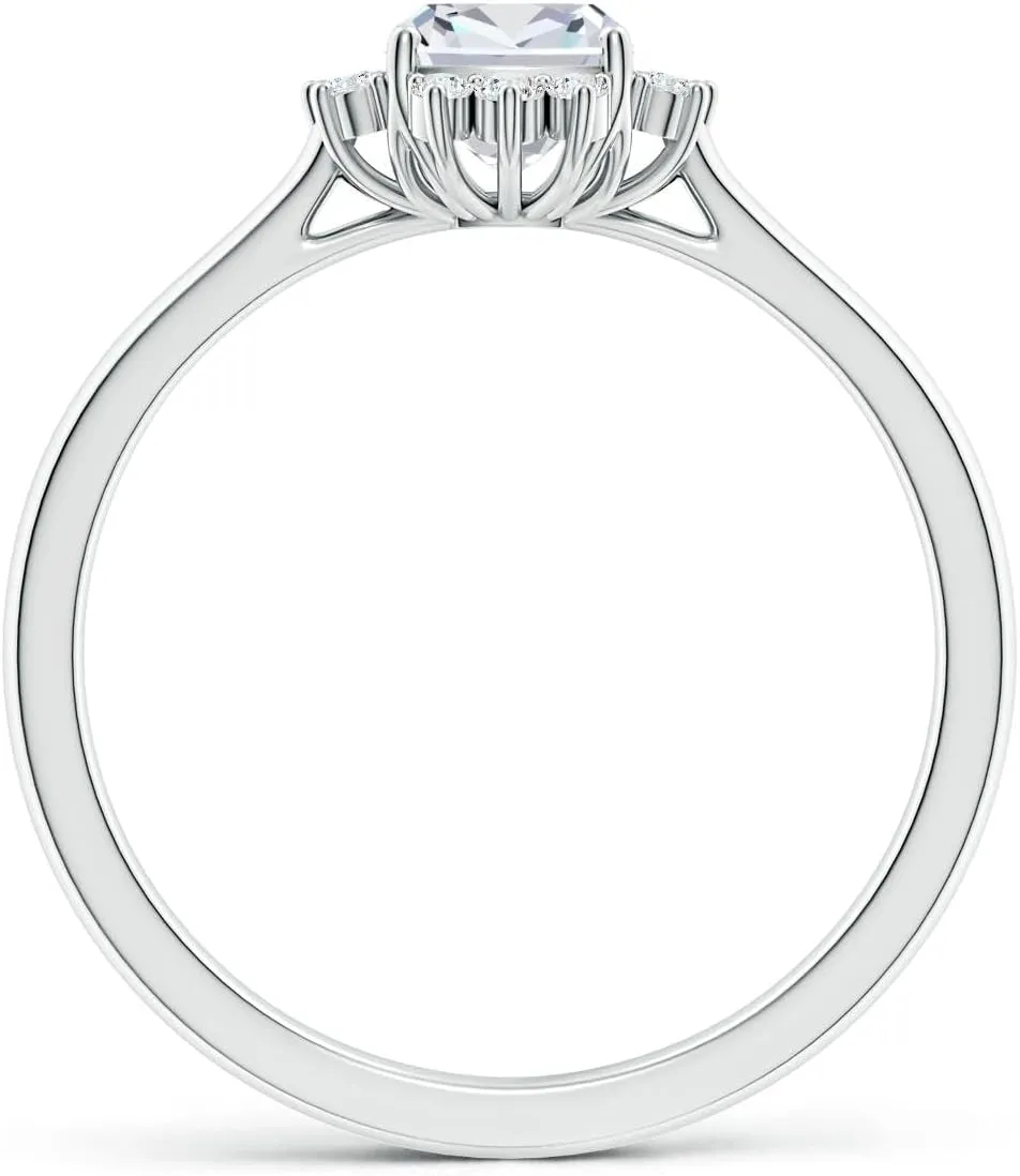 Angara Lab Grown Prong-Set Cushion Rectangular Diamond Halo Engagement Ring in 14K Solid Gold/Platinum | April Birthstone, Birthday, Anniversary, Wedding Jewelry Gift for Women