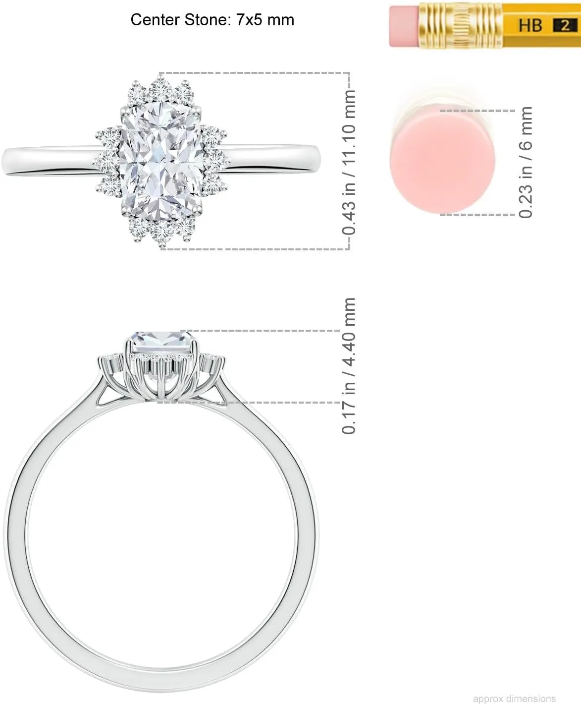 Angara Lab Grown Prong-Set Cushion Rectangular Diamond Halo Engagement Ring in 14K Solid Gold/Platinum | April Birthstone, Birthday, Anniversary, Wedding Jewelry Gift for Women