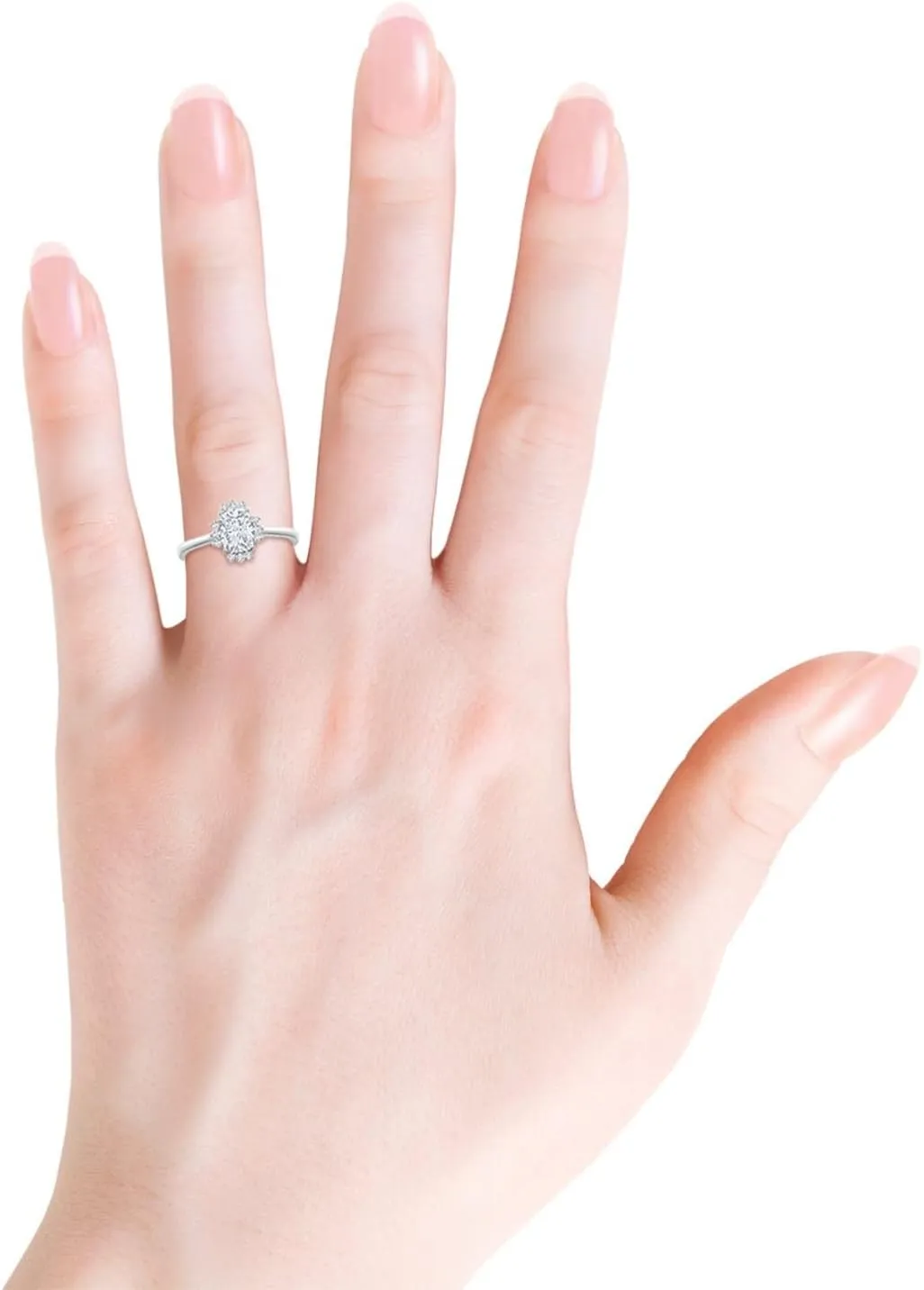 Angara Lab Grown Prong-Set Cushion Rectangular Diamond Halo Engagement Ring in 14K Solid Gold/Platinum | April Birthstone, Birthday, Anniversary, Wedding Jewelry Gift for Women
