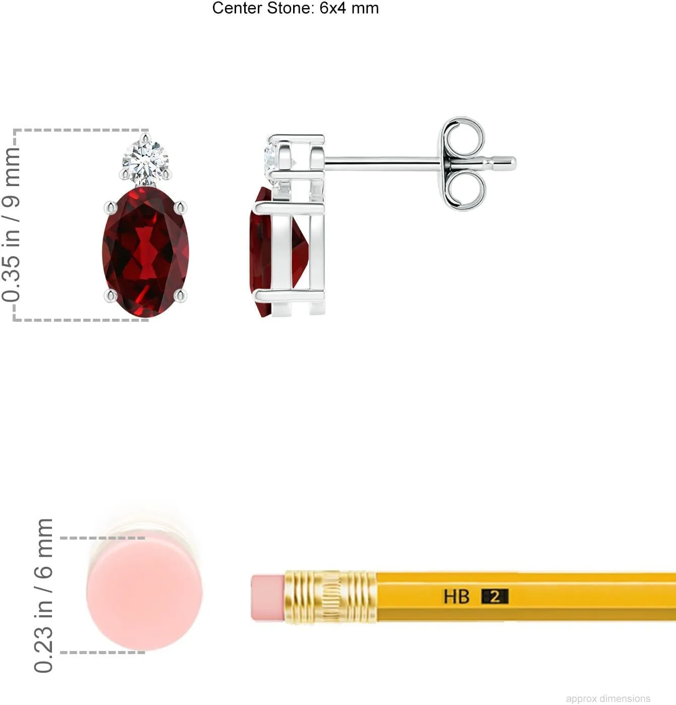 ANGARA Natural Basket-Set Oval Garnet Stud Earrings with Diamond in Silver / 14K Solid Gold/Platinum | January Birthstone, Birthday, Engagement, Anniversary, Wedding Jewelry Gift for Women