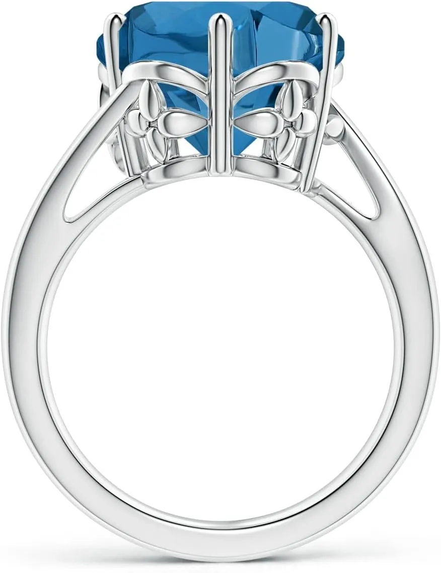 Angara Natural Classic GIA Certified Five-Petal 7.44 ct London Blue Topaz Flower Ring in 14K Solid Gold/Platinum for Women | November Birthstone Jewelry for Women