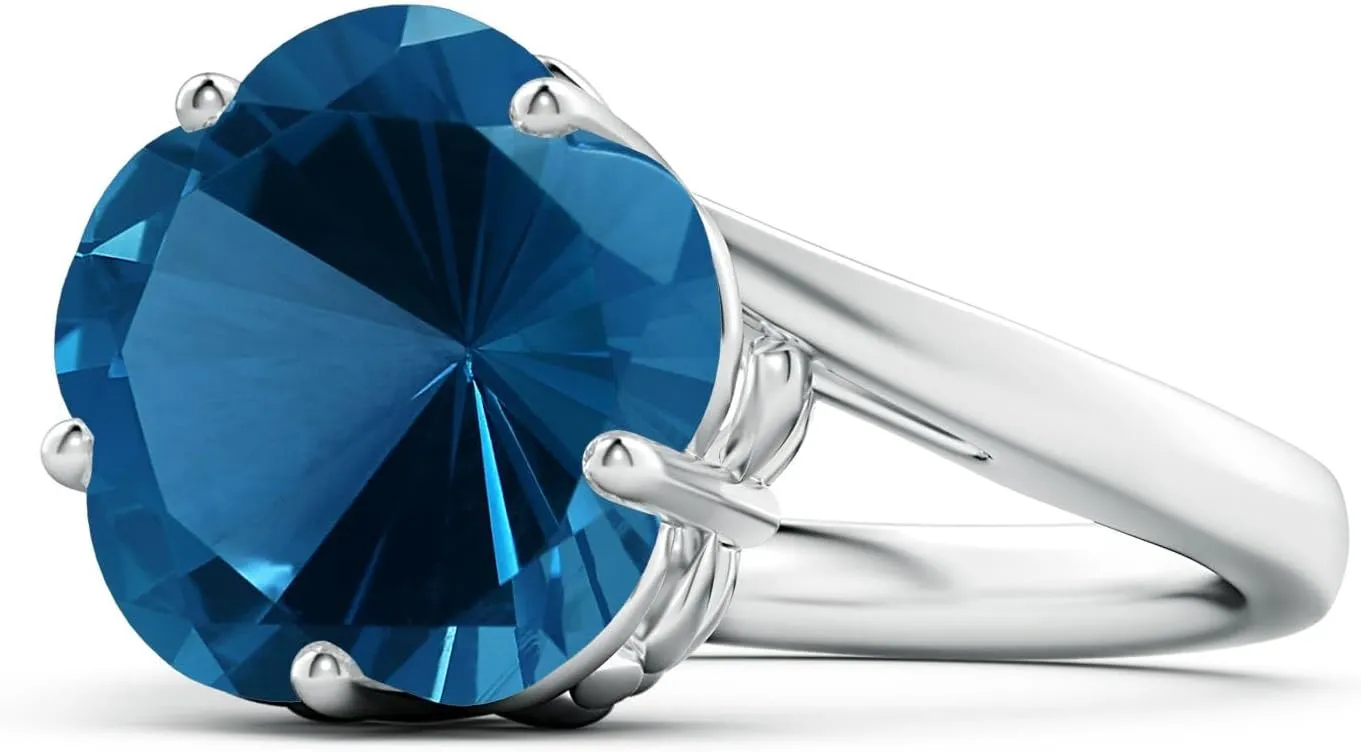 Angara Natural Classic GIA Certified Five-Petal 7.44 ct London Blue Topaz Flower Ring in 14K Solid Gold/Platinum for Women | November Birthstone Jewelry for Women
