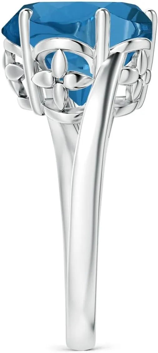 Angara Natural Classic GIA Certified Five-Petal 7.44 ct London Blue Topaz Flower Ring in 14K Solid Gold/Platinum for Women | November Birthstone Jewelry for Women