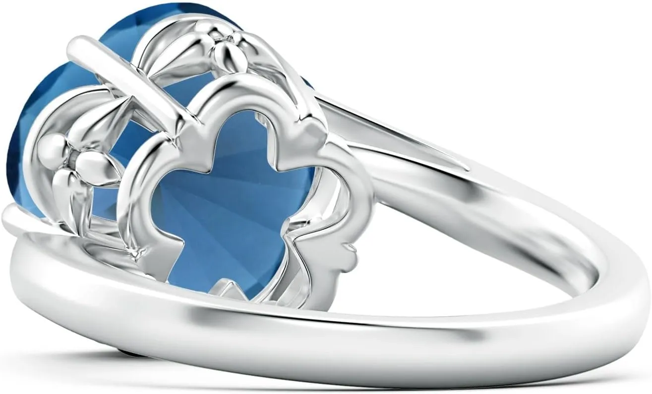 Angara Natural Classic GIA Certified Five-Petal 7.44 ct London Blue Topaz Flower Ring in 14K Solid Gold/Platinum for Women | November Birthstone Jewelry for Women