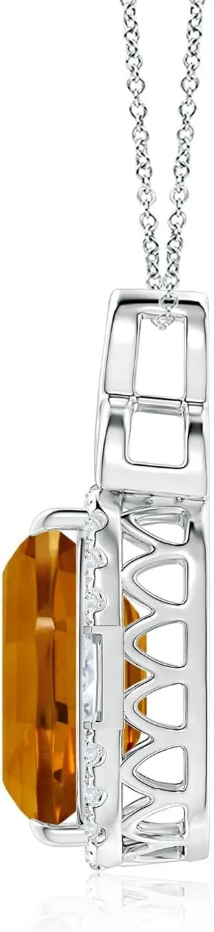 Angara Natural GIA-Certified Barrel-Shaped 8.91 ct Citrine Pendant with Celtic Motif in 14K Solid Gold/Platinum for Women | November Birthstone Jewelry Gift for Women