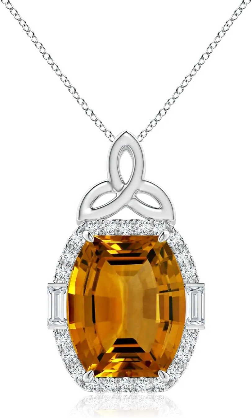 Angara Natural GIA-Certified Barrel-Shaped 8.91 ct Citrine Pendant with Celtic Motif in 14K Solid Gold/Platinum for Women | November Birthstone Jewelry Gift for Women