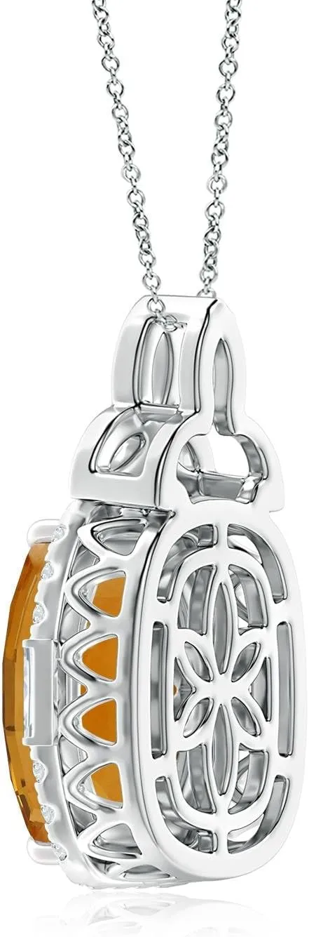 Angara Natural GIA-Certified Barrel-Shaped 8.91 ct Citrine Pendant with Celtic Motif in 14K Solid Gold/Platinum for Women | November Birthstone Jewelry Gift for Women