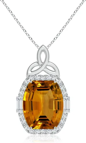 Angara Natural GIA-Certified Barrel-Shaped 8.91 ct Citrine Pendant with Celtic Motif in 14K Solid Gold/Platinum for Women | November Birthstone Jewelry Gift for Women