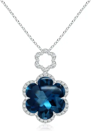Angara Natural GIA Certified Six-Petal 4.34 ct London Blue Topaz Flower Halo Pendant in 14K Solid Gold/Platinum for Women | November Birthstone Jewelry Gift for Women
