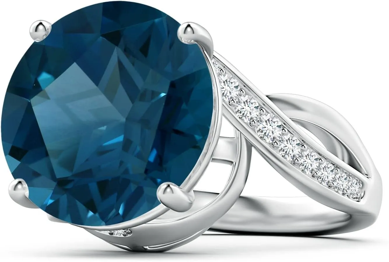 Angara Natural GIA Certified Solitaire Round 11.22 ct London Blue Topaz Infinity Ring in 14K Solid Gold/Platinum for Women | November Birthstone Jewelry for Women