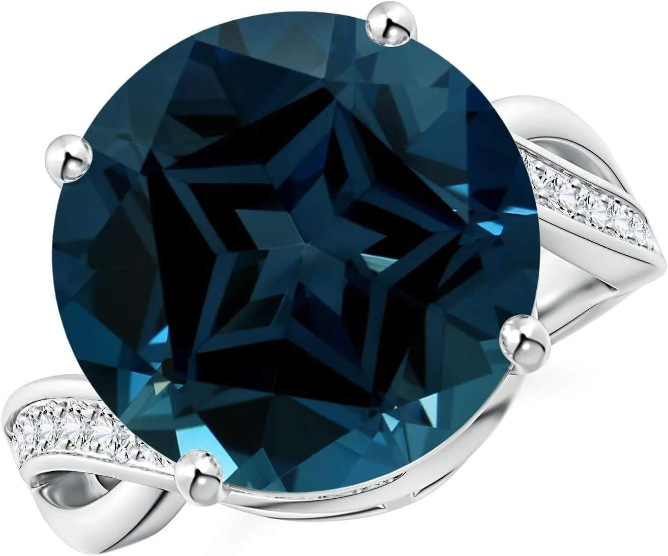 Angara Natural GIA Certified Solitaire Round 11.22 ct London Blue Topaz Infinity Ring in 14K Solid Gold/Platinum for Women | November Birthstone Jewelry for Women