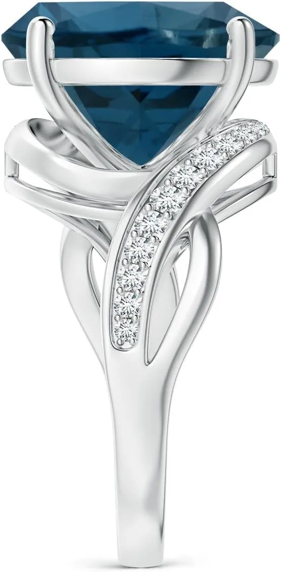 Angara Natural GIA Certified Solitaire Round 11.22 ct London Blue Topaz Infinity Ring in 14K Solid Gold/Platinum for Women | November Birthstone Jewelry for Women