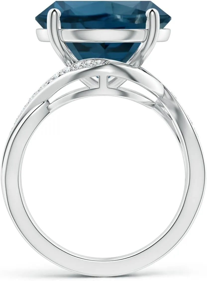 Angara Natural GIA Certified Solitaire Round 11.22 ct London Blue Topaz Infinity Ring in 14K Solid Gold/Platinum for Women | November Birthstone Jewelry for Women