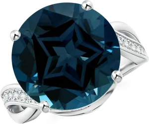 Angara Natural GIA Certified Solitaire Round 11.22 ct London Blue Topaz Infinity Ring in 14K Solid Gold/Platinum for Women | November Birthstone Jewelry for Women