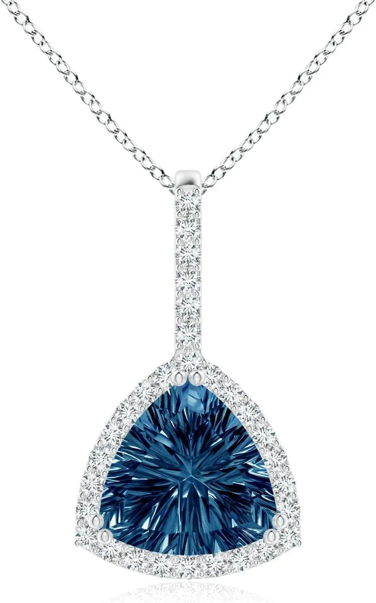 Angara Natural London Blue Topaz Halo Pendant Necklace for Women in Platinum (Grade-AAAA | 8mm) December Birthstone Jewelry Gift for Women | Birthday | Wedding | Anniversary
