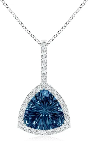 Angara Natural London Blue Topaz Halo Pendant Necklace for Women in Platinum (Grade-AAAA | 8mm) December Birthstone Jewelry Gift for Women | Birthday | Wedding | Anniversary