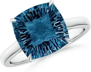 Angara Natural London Blue Topaz Solitaire Ring for Women in Platinum Size-10 (Grade-AAAA | Size-10mm) | December Birthstone Jewelry Gift for Women | Birthday | Wedding | Anniversary | Engagement