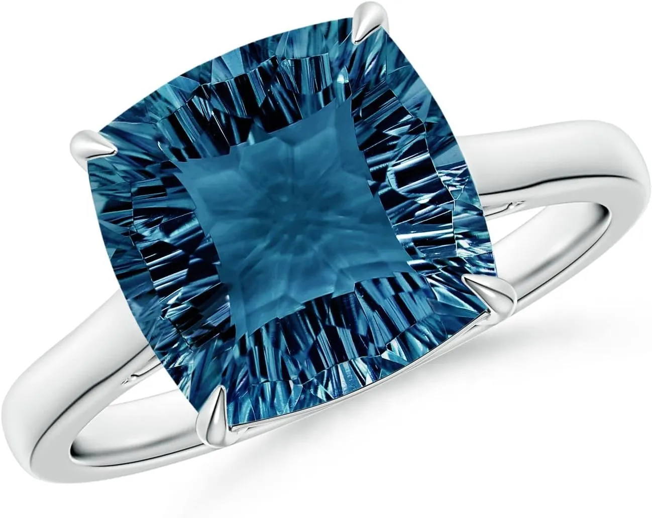 Angara Natural London Blue Topaz Solitaire Ring for Women in Platinum Size-10 (Grade-AAAA | Size-10mm) | December Birthstone Jewelry Gift for Women | Birthday | Wedding | Anniversary | Engagement