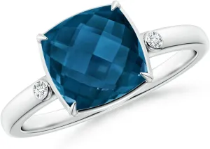 Angara Natural London Blue Topaz Solitaire Ring for Women in Platinum Size-4 (Grade-AAAA | Size-8mm) | December Birthstone Jewelry Gift for Women | Birthday | Wedding | Anniversary | Engagement