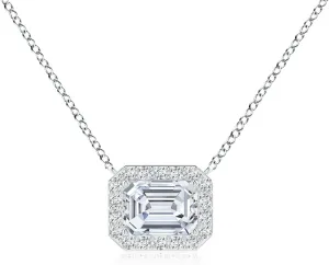 Angara Vintage Style East-West Emerald-Cut Lab Grown Diamond Halo Pendant in 14K Solid Gold/Platinum | April Birthstone, Birthday, Engagement, Anniversary, Wedding Jewelry Gift for Women