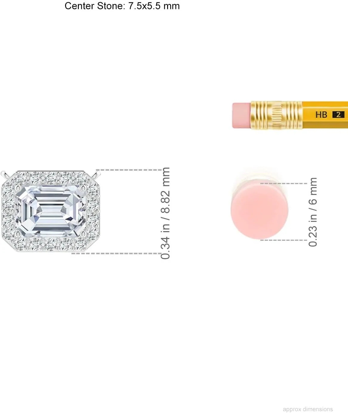 Angara Vintage Style East-West Emerald-Cut Lab Grown Diamond Halo Pendant in 14K Solid Gold/Platinum | April Birthstone, Birthday, Engagement, Anniversary, Wedding Jewelry Gift for Women