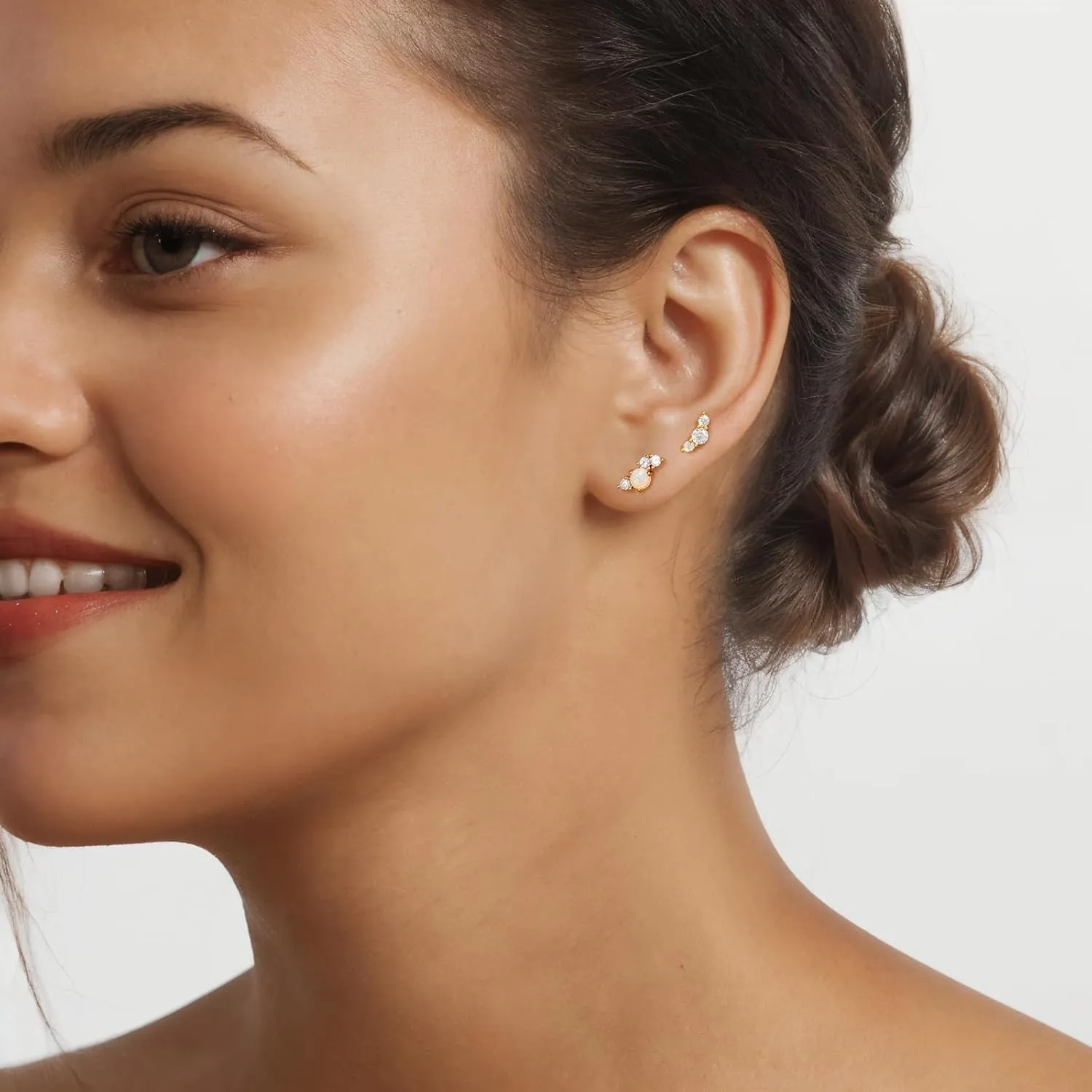 Angelady Flat Back Earrings Set for Women, 14K Gold Plated Opal Earrings for Women, Hypoallergenic Flat Back Studs Earring, Cartilage Stud Earring Helix Jewelry Gifts for Her